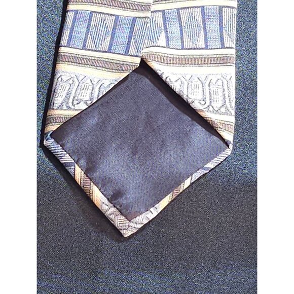 Vintage Loosen Up By Gentry 100% Silk Geometric Pattern Mens Necktie In Blue & Y - Picture 5 of 10